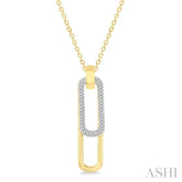 3/8 Ctw Two Tone Paperclip Round Cut Diamond Pendant With Chain in 14K Yellow and White Gold